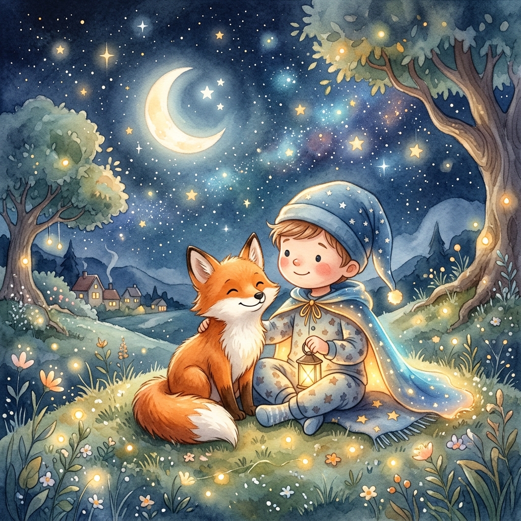 Aquarela Infantil Ilustrativa do Filho Herói com a Mascote Fabu